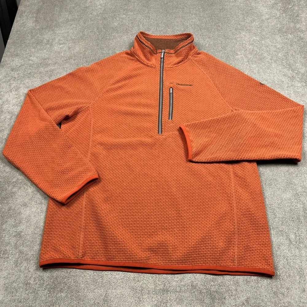 Craghoppers 1/2 Zip Sweater Mens Large Orange Waffle Knit Fleece Pullover